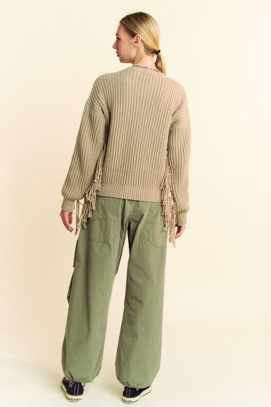 Women's Olive Green Cotton Drawstring Baggy Pants with Pockets