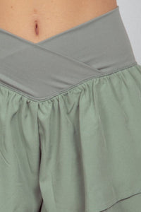 Womens Sage Green V-Shaped High Waist Layered Active Shorts