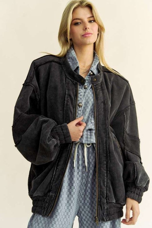 Women's Black Oversized Boyfriend Washed Jacket