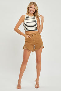 Women's Western Brown High Waist Frayed Hem Denim Shorts