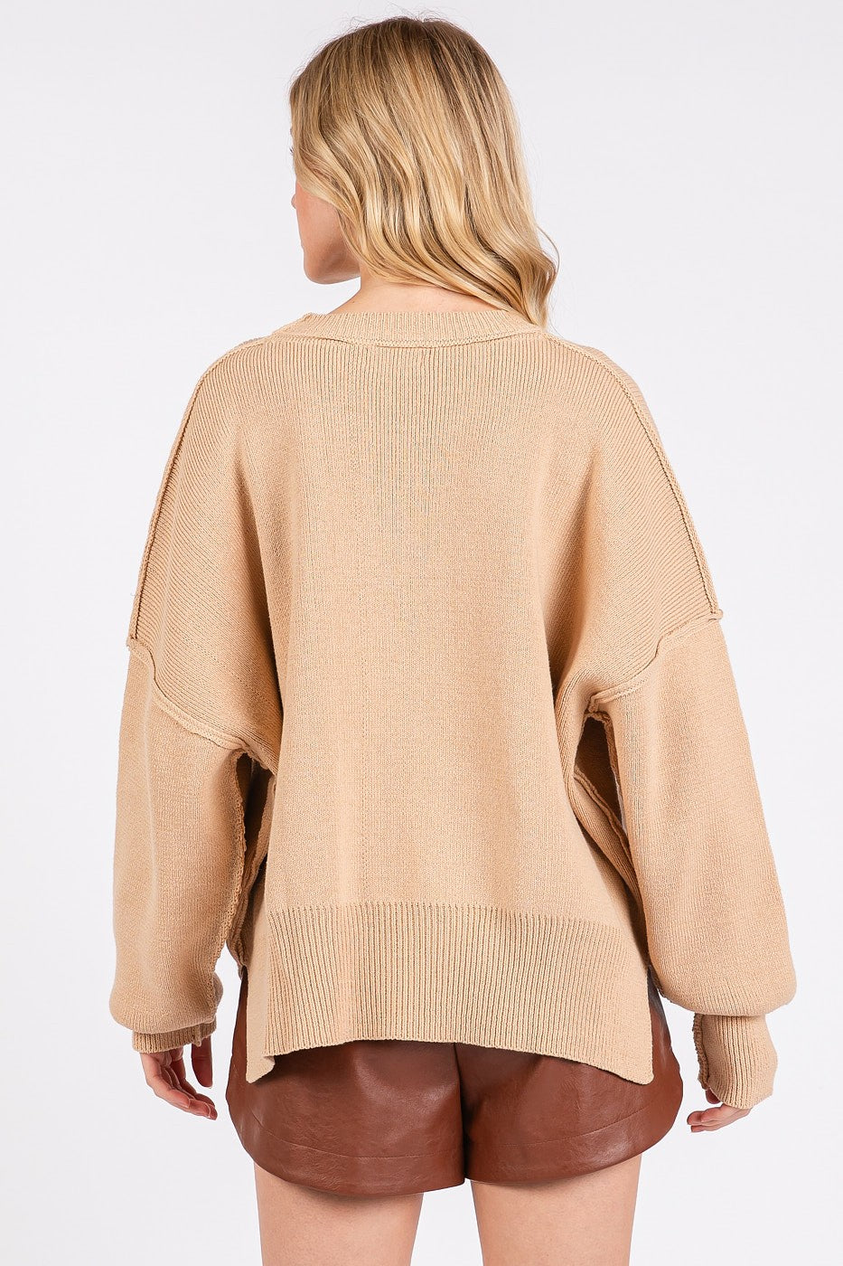 Women's Beige Oversized Knit Sweater