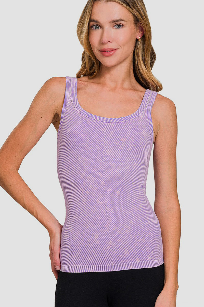 Women's Lavender Ribbed Chevron Low Scoop Tank Top