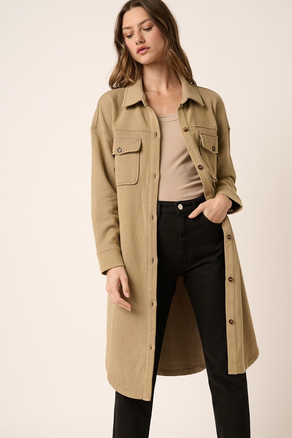 Women's Tan Collared Trench Sweater