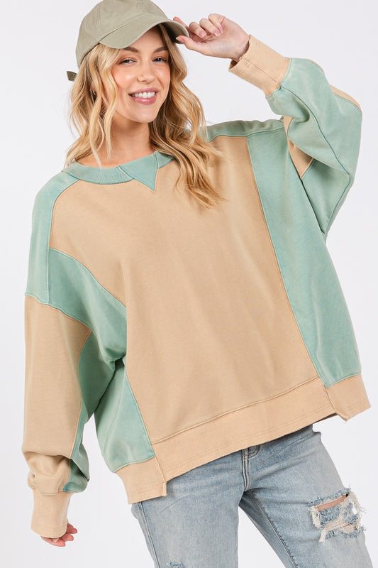 Women's Tan Mint Oversized Two Toned Sweater