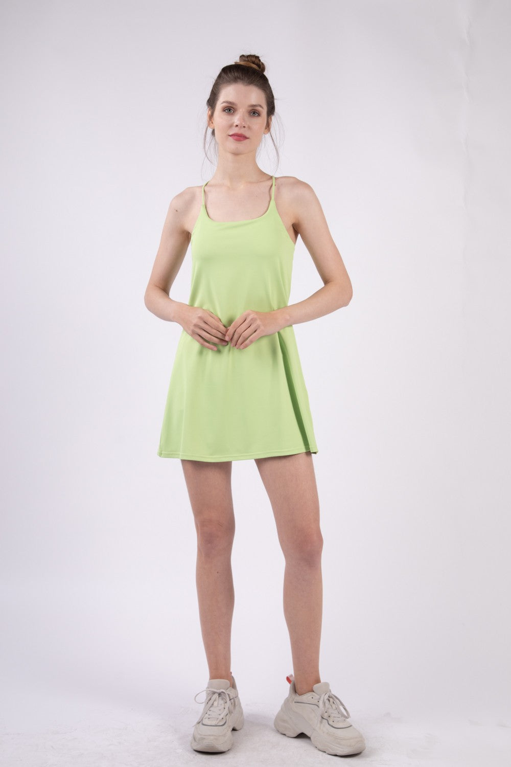 Womens Lime Green Tennis Dress with Pockets and Shorts