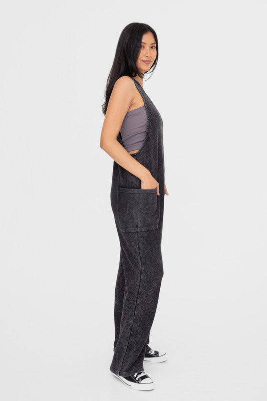 Women's Black Washed Onesie Cotton with Pockets