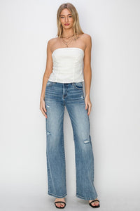 Women's Western High Waist Wide Leg Blue Jeans