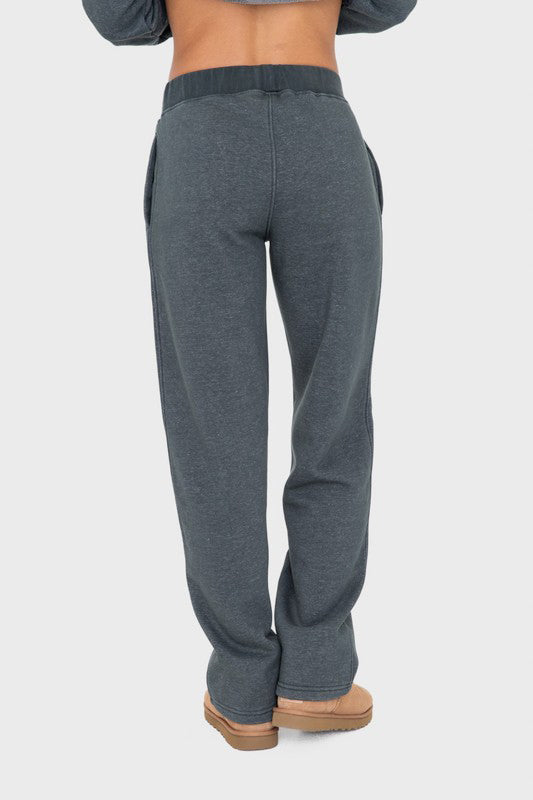 Women's Dark Teal Elastic Waist Fleece Sweatpants with Pockets