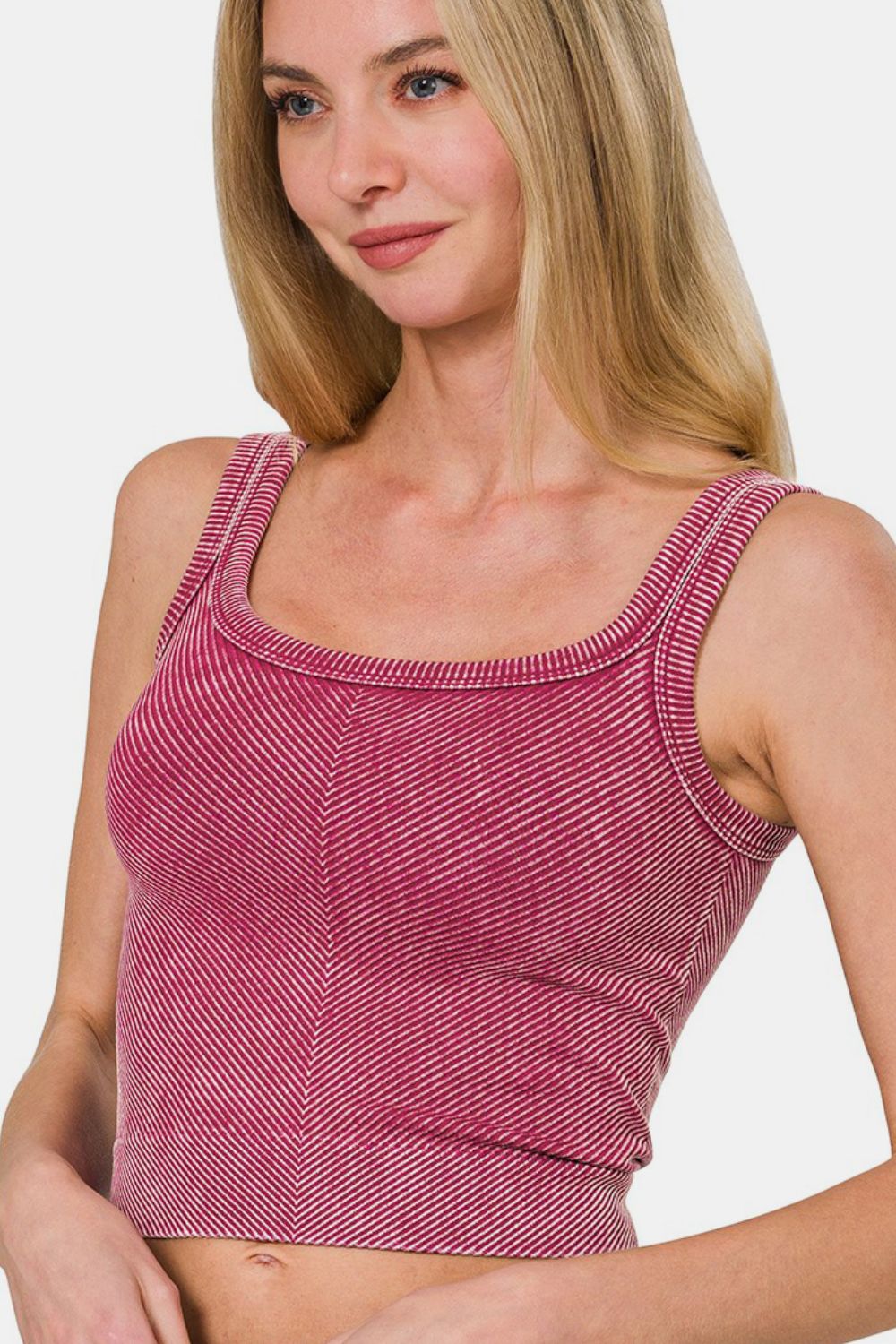 Women's Red Wine Ribbed Chevron Wide Neck Tank Top