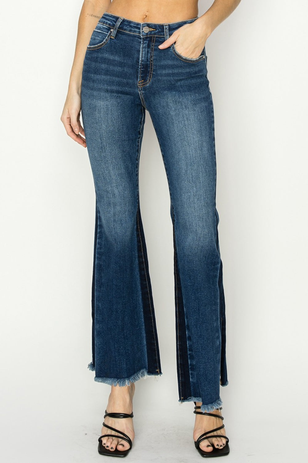 Women's Western Flare Blue Jeans with Slits On the Side