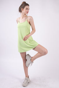 Womens Lime Green Tennis Dress with Pockets and Shorts