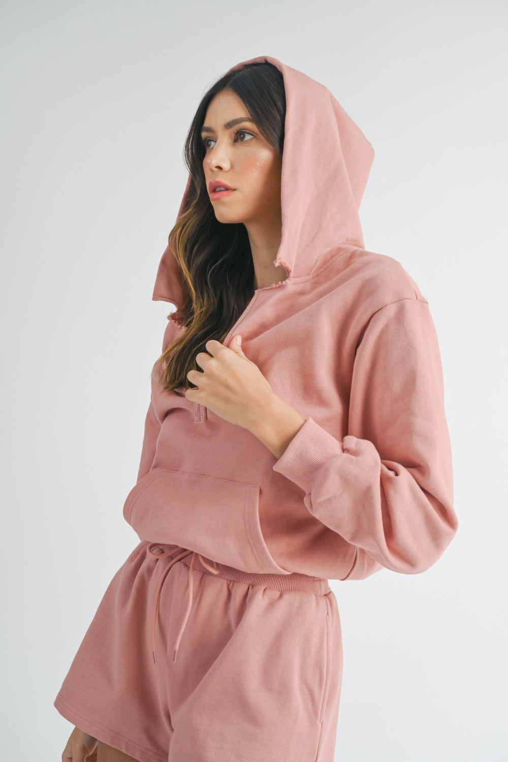 Women's Rose Mauve Hoodie Sweater Romper with Pockets