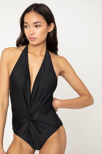 Women's Plunge V Neck Halter One Piece Swimsuit