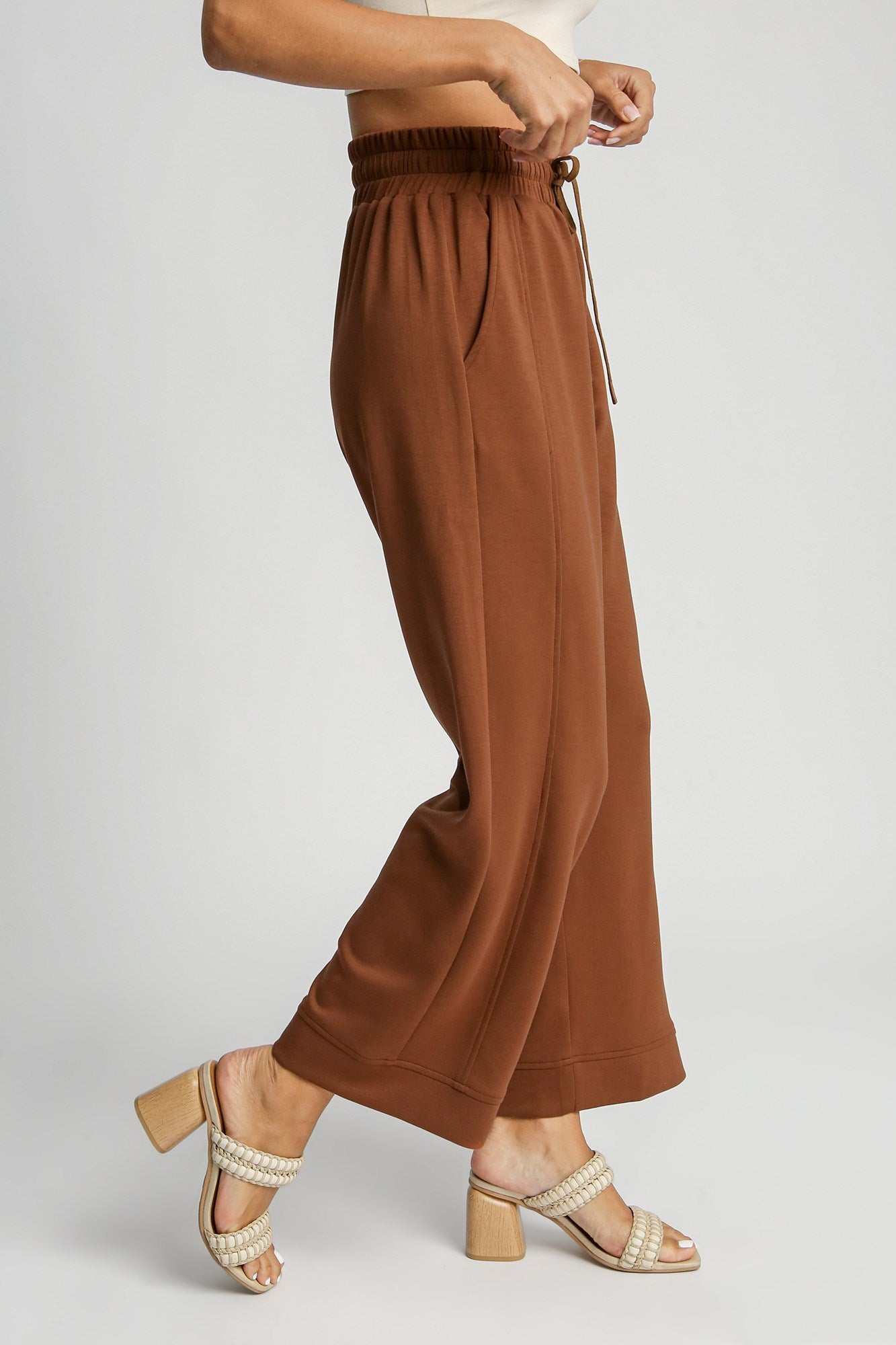 Women's Brown Bronze Drawstring Wide Leg Sweatpants with Pockets