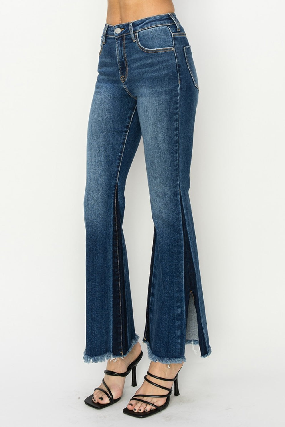 Women's Western Flare Blue Jeans with Slits On the Side