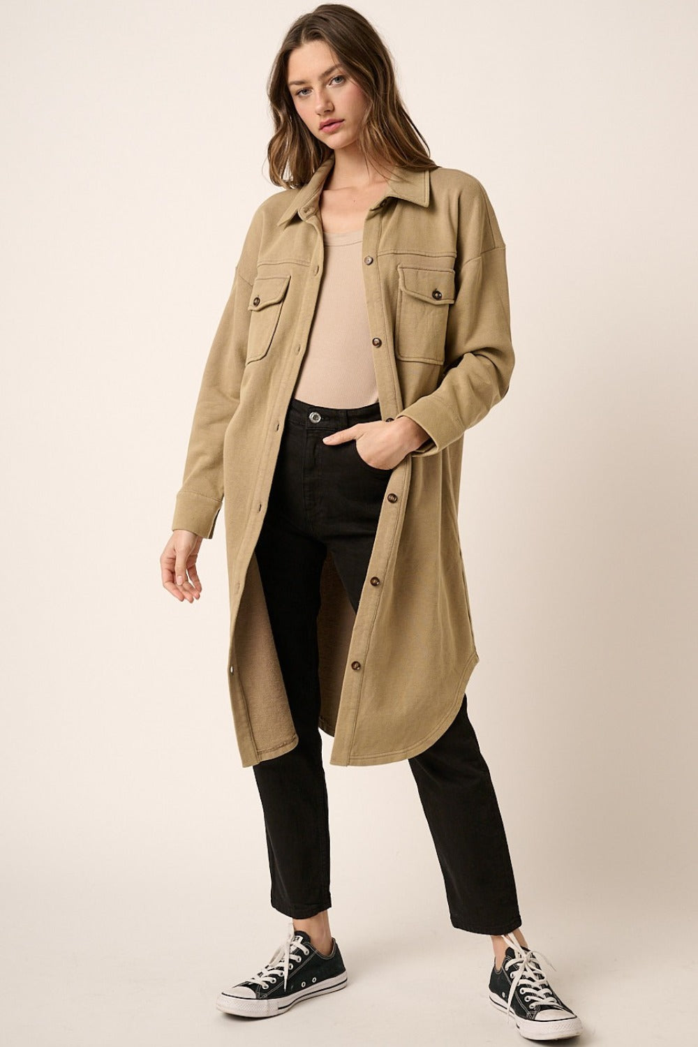 Women's Tan Collared Trench Sweater