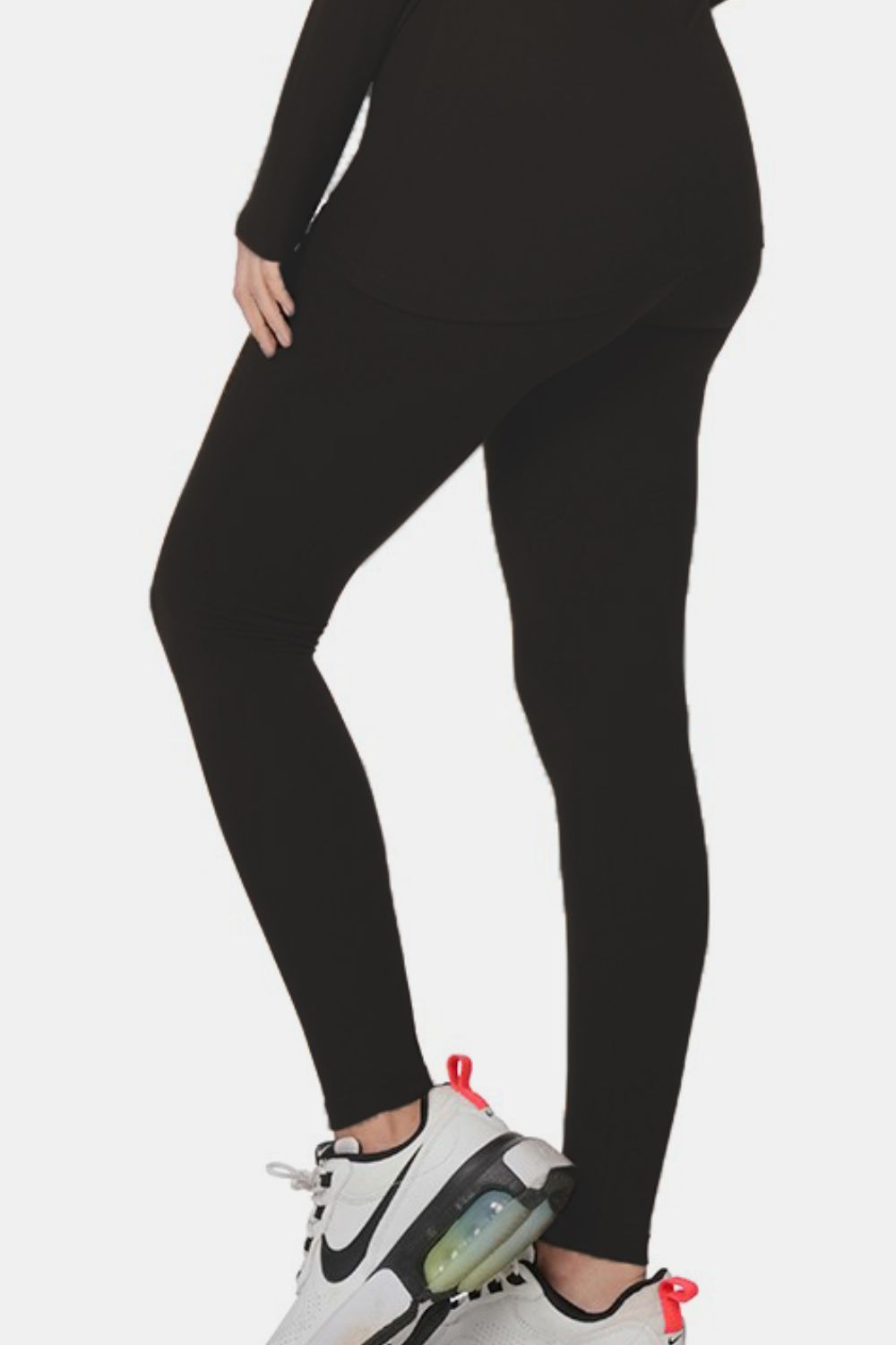 Women's Black Fitted Turtleneck Long Sleeve Top and Leggings Set