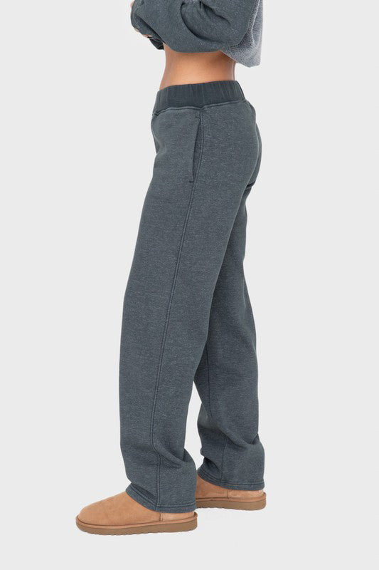 Women's Dark Teal Elastic Waist Fleece Sweatpants with Pockets