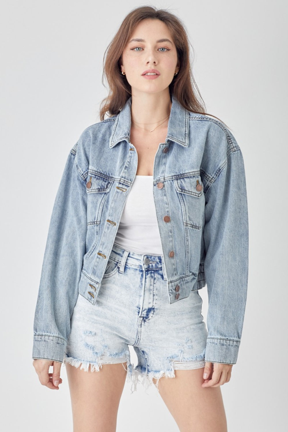 Women's Light Blue Cropped Denim Jacket