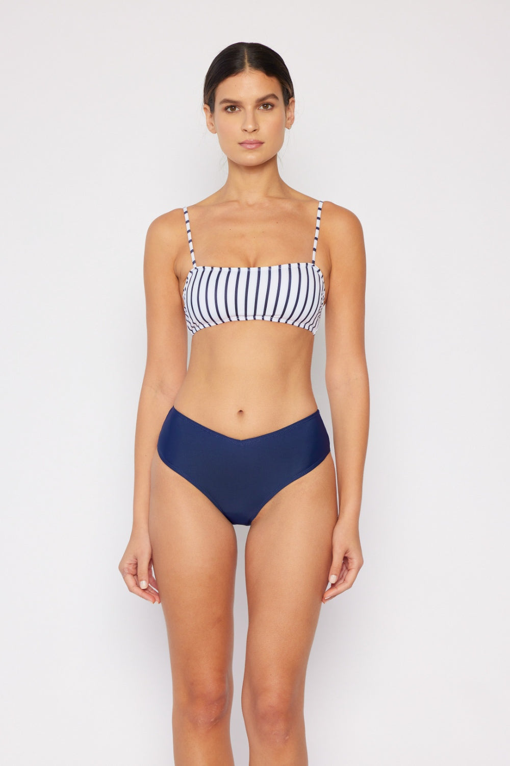 Women's Navy Blue White Striped 2 Piece Swim Set