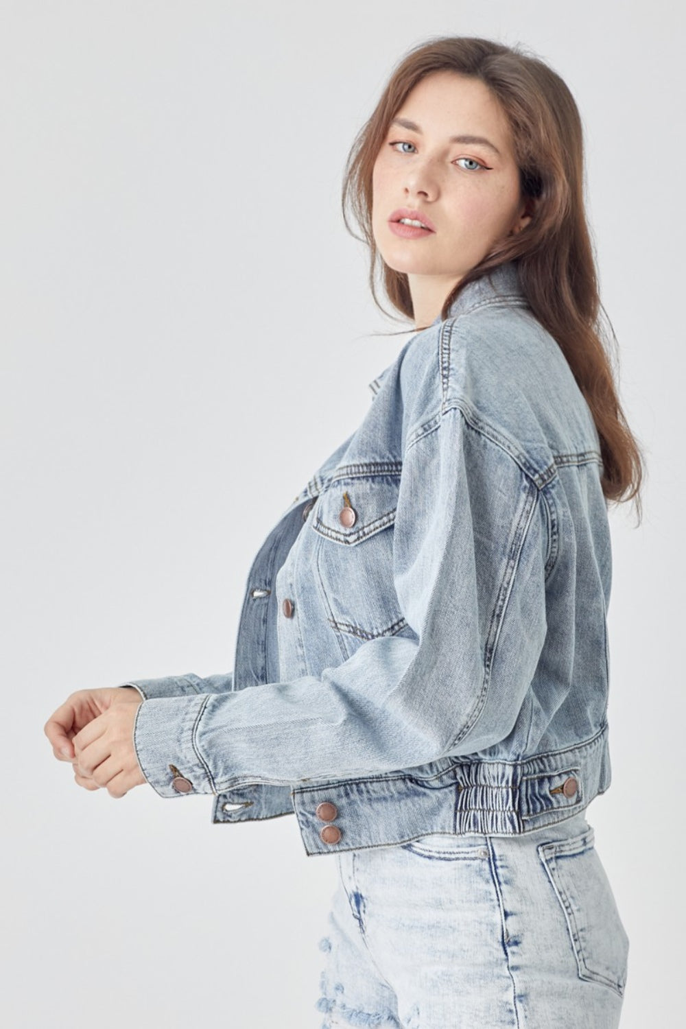 Women's Light Blue Cropped Denim Jacket