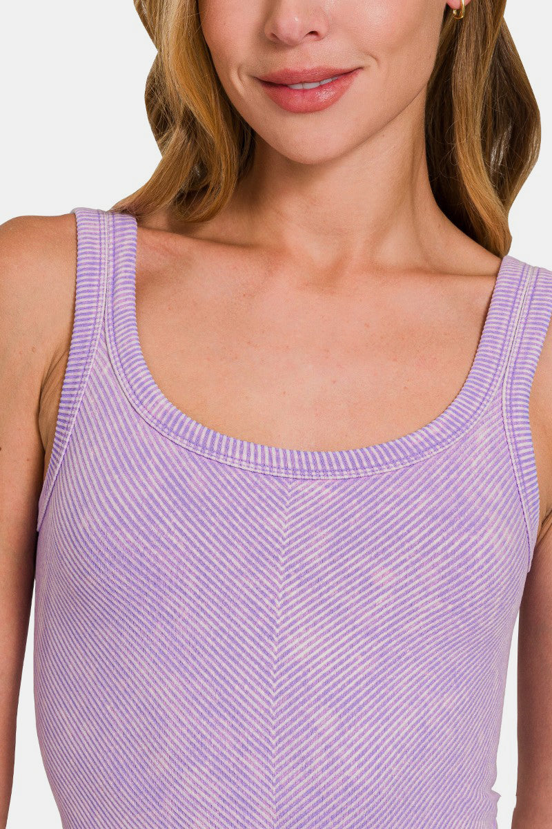 Women's Lavender Ribbed Chevron Low Scoop Tank Top