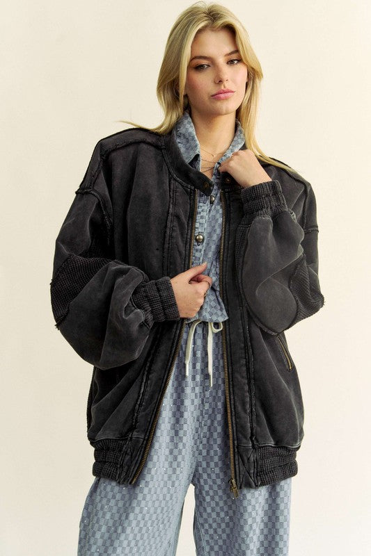 Women's Black Oversized Boyfriend Washed Jacket