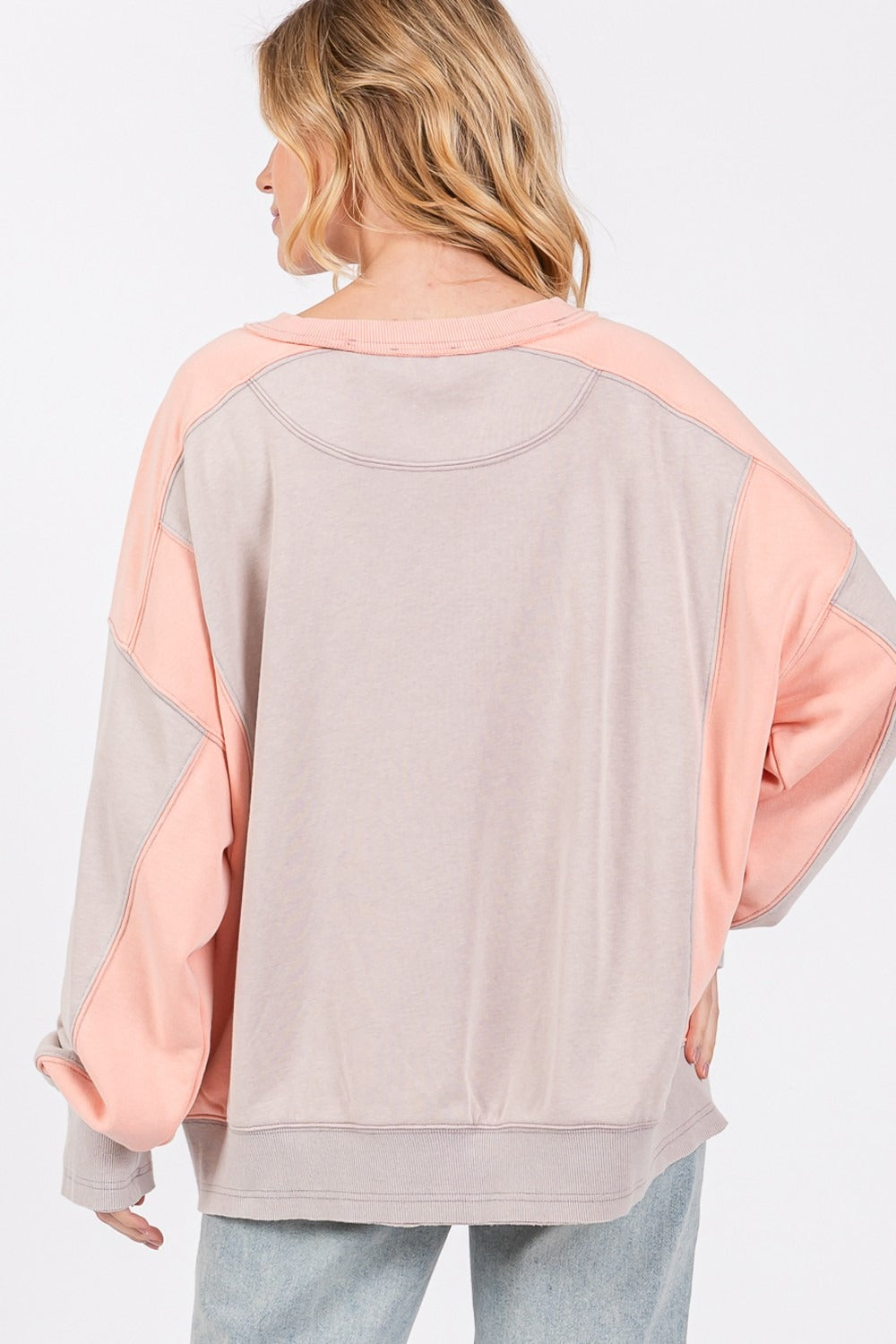 Women's Pink Grey Oversized Two Toned Sweater