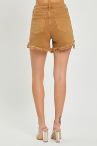 Women's Western Brown High Waist Frayed Hem Denim Shorts