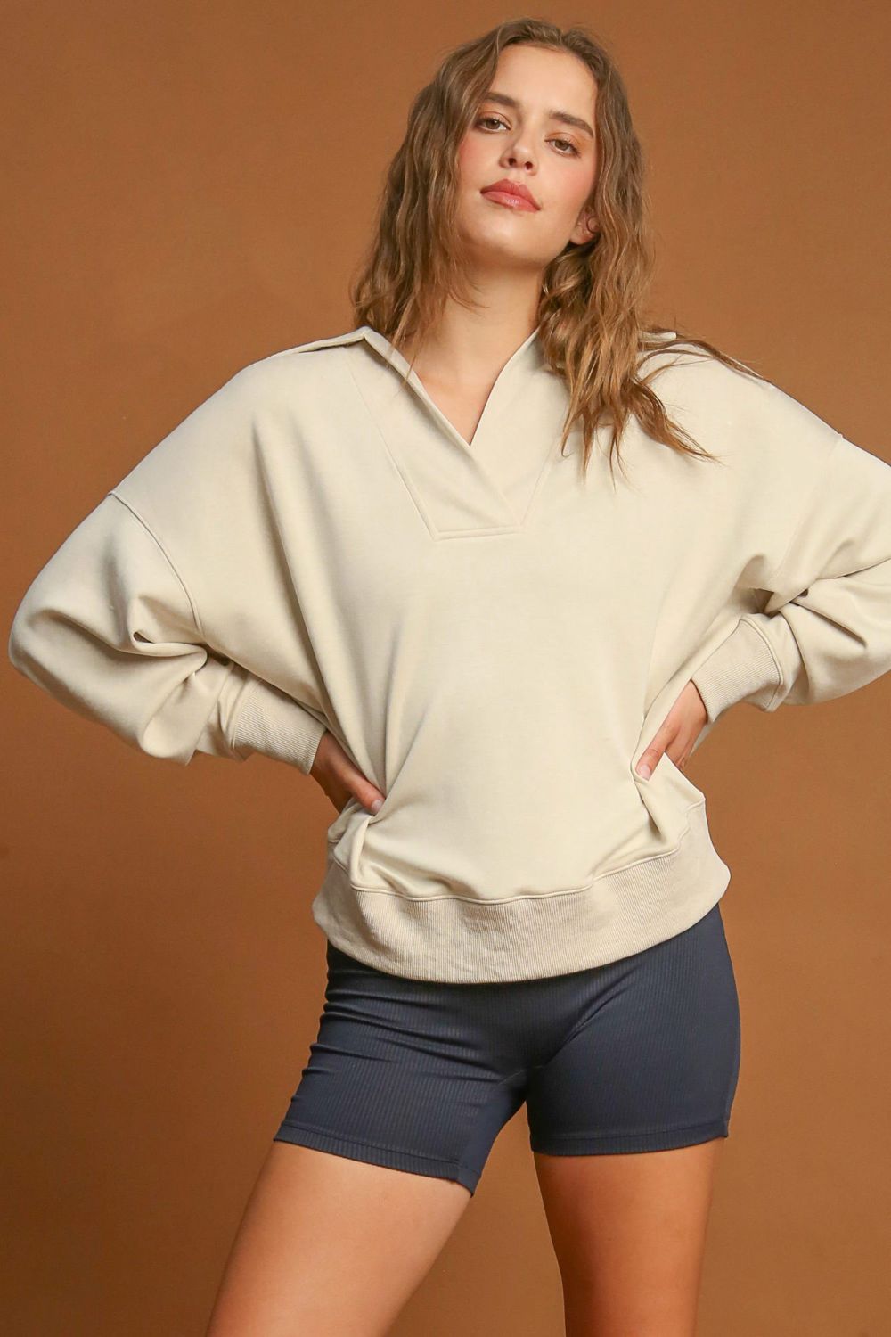 Women's Cream Collar Dropped Shoulder Sweatshirt