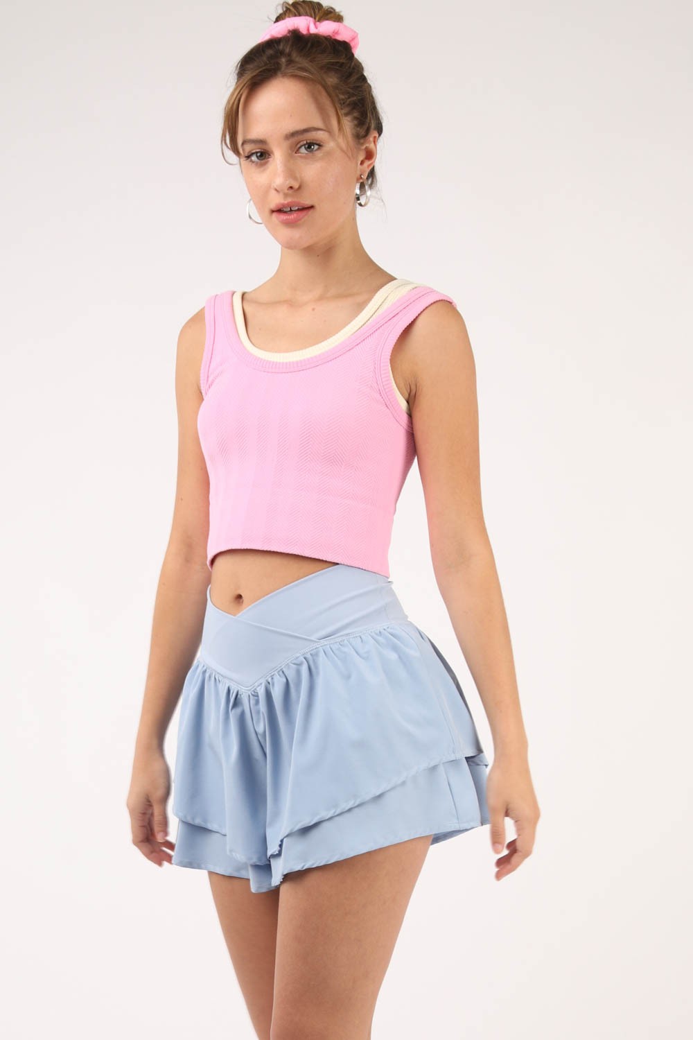 Womens Blue V-Shaped High Waist Layered Active Shorts