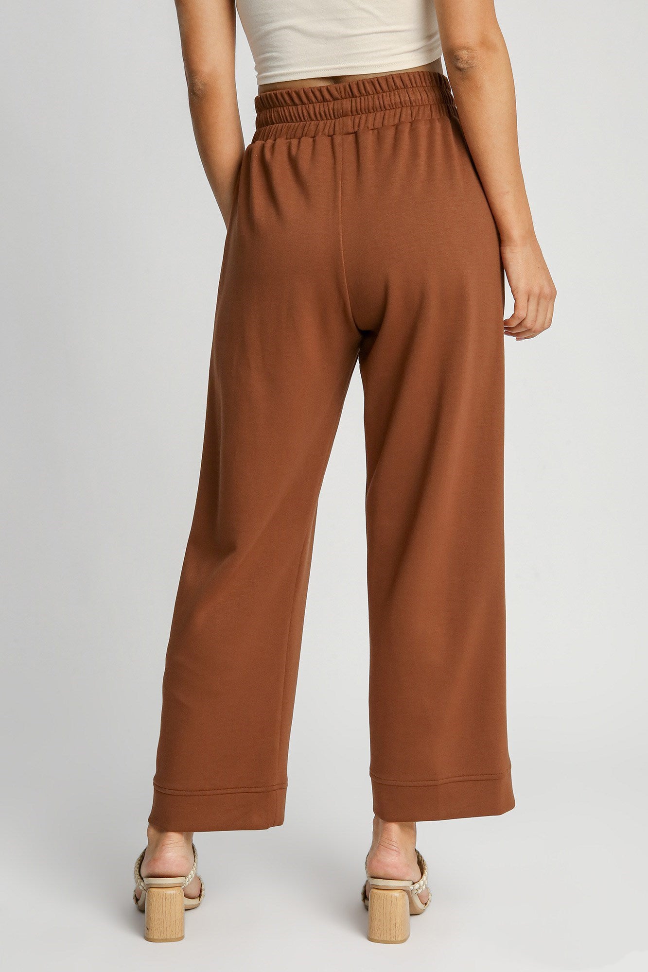 Women's Brown Bronze Drawstring Wide Leg Sweatpants with Pockets