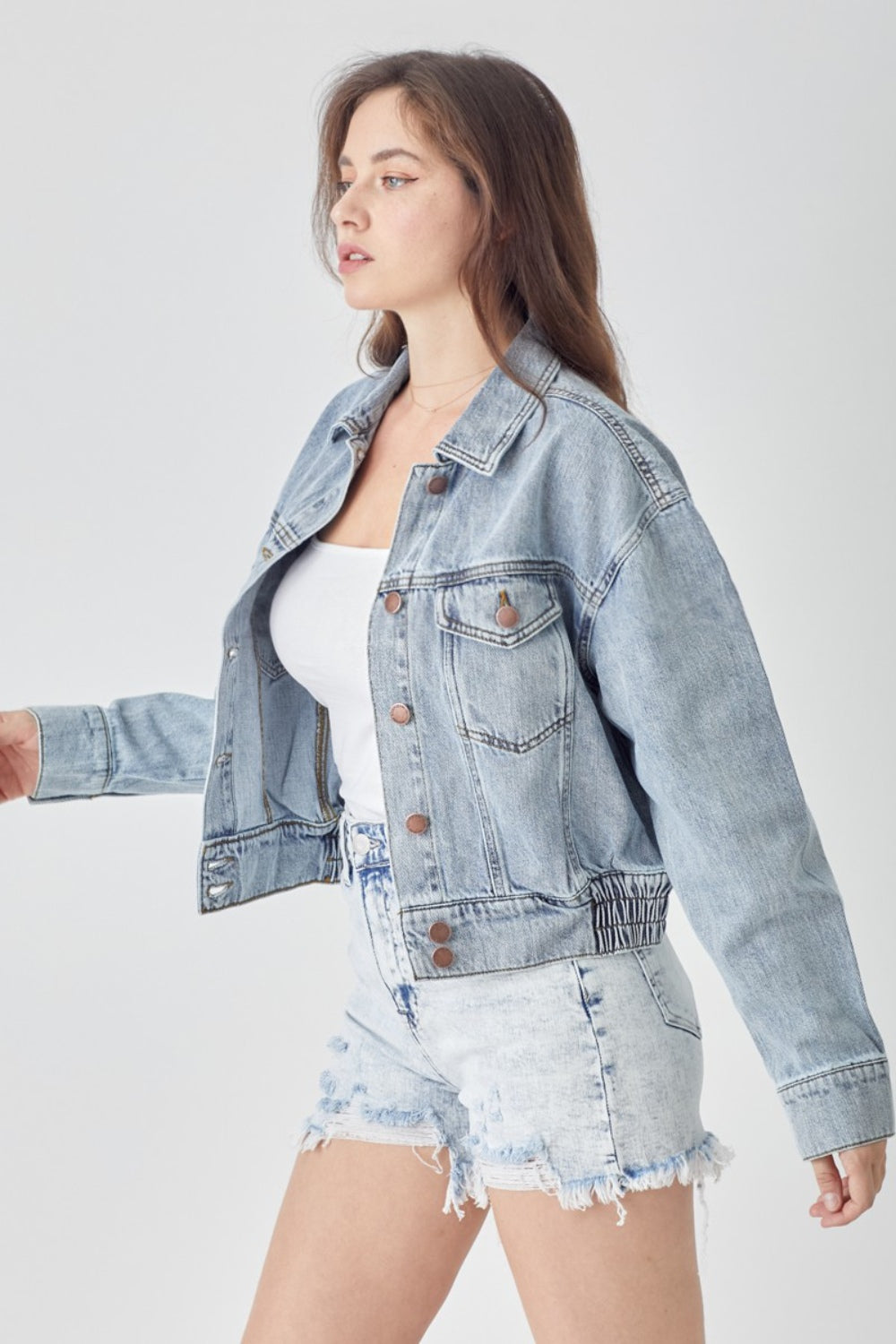 Women's Light Blue Cropped Denim Jacket