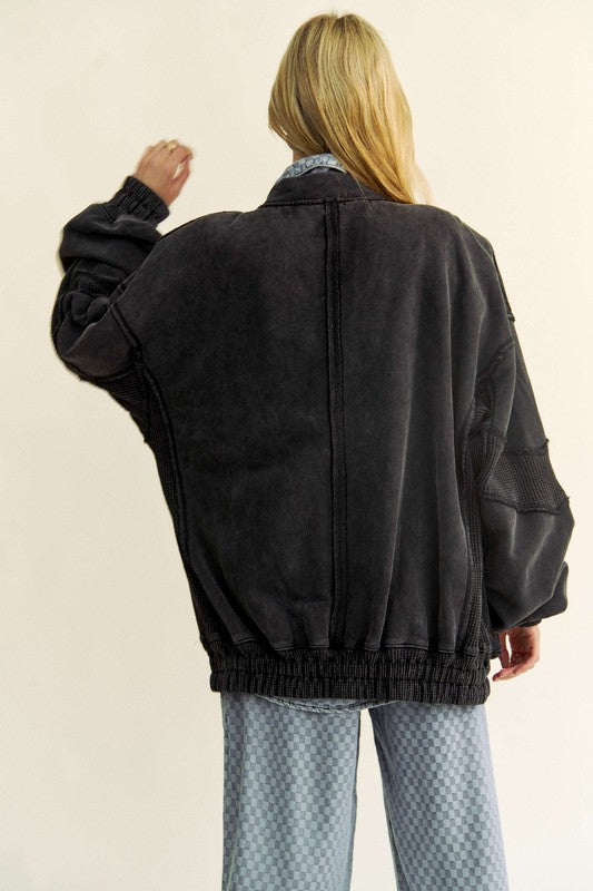 Women's Black Oversized Boyfriend Washed Jacket