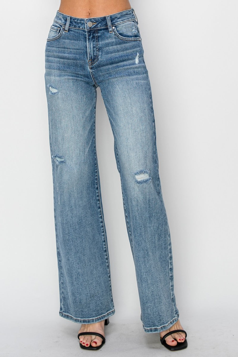 Women's Western High Waist Wide Leg Blue Jeans