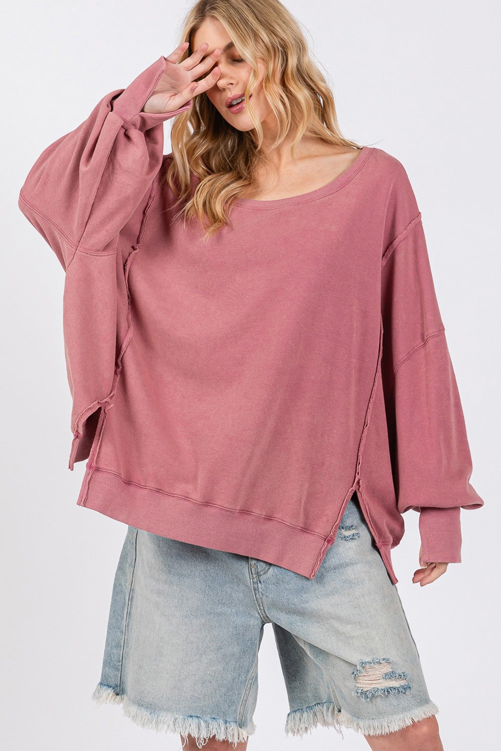 Women's Rose Mauve Oversized Sweater Cotton