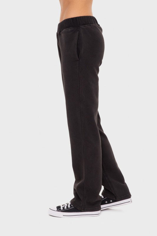 Women's Black Elastic Waist Fleece Sweatpants with Pockets