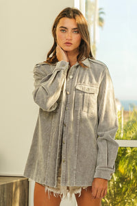 Womens Grey Button Up Ranchero Corduroy Jacket