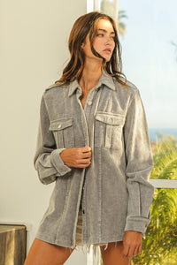 Womens Grey Button Up Ranchero Corduroy Jacket