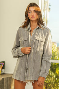 Womens Grey Button Up Ranchero Corduroy Jacket