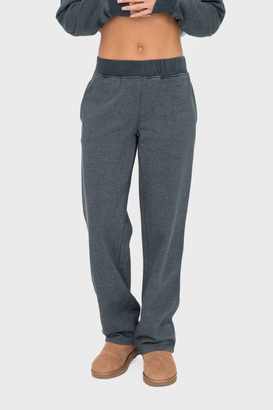 Women's Dark Teal Elastic Waist Fleece Sweatpants with Pockets