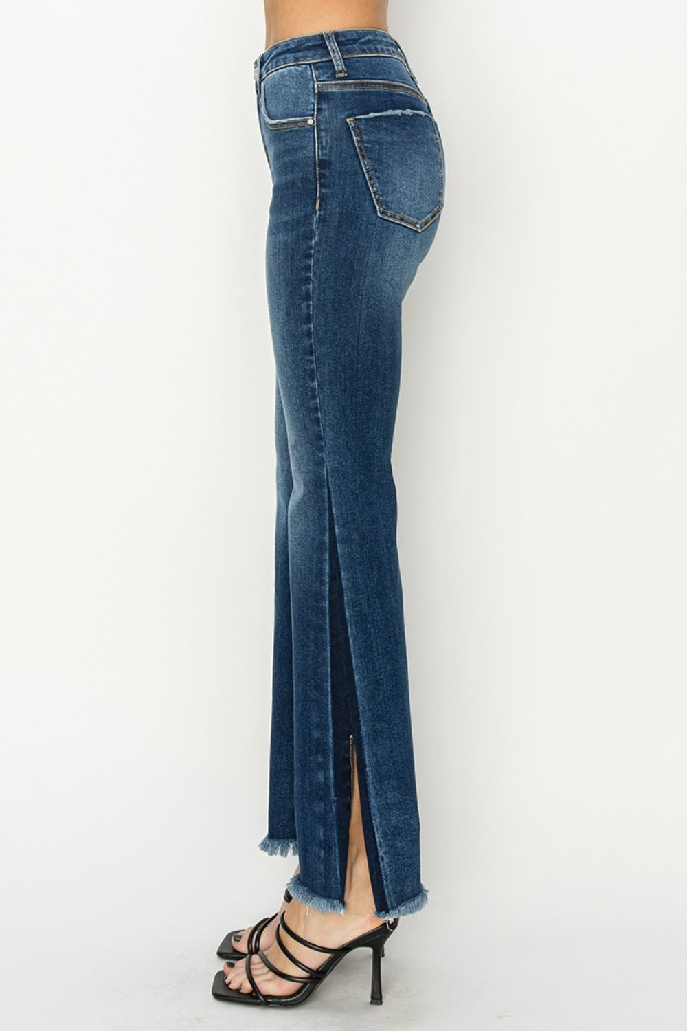 Women's Western Flare Blue Jeans with Slits On the Side