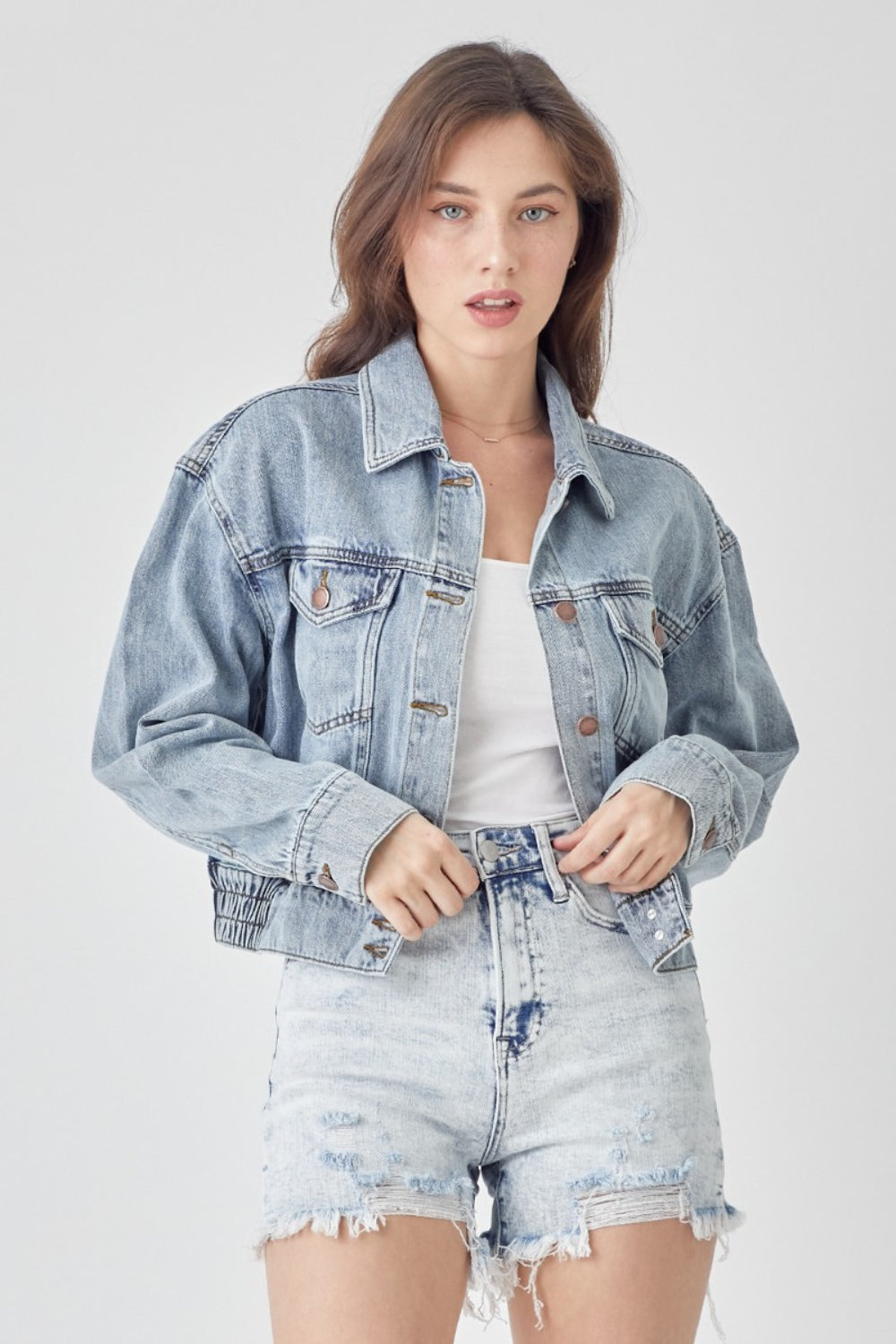 Women's Light Blue Cropped Denim Jacket