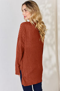 Country Morning Ribbed Button Long Sleeve High-Low T-Shirt