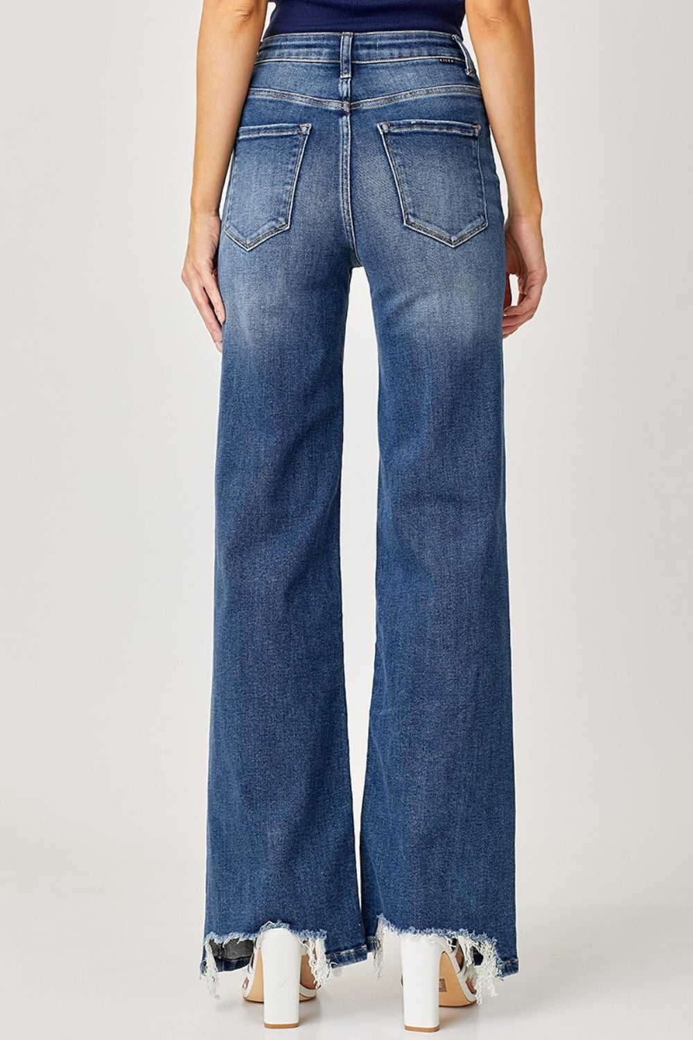 Women's Western High Rise Frayed Hem Wide Leg Jeans