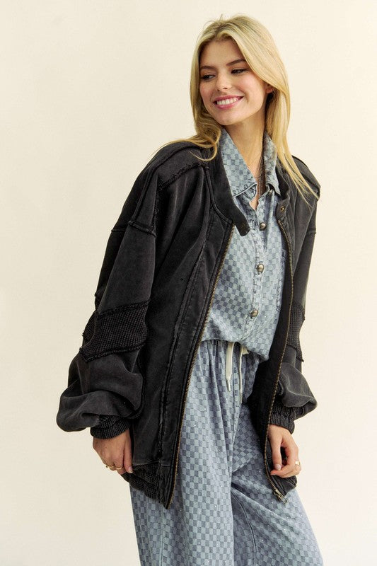 Women's Black Oversized Boyfriend Washed Jacket