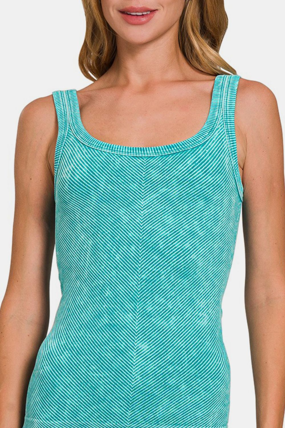 Women's Jade Green Ribbed Chevron Low Scoop Tank Top