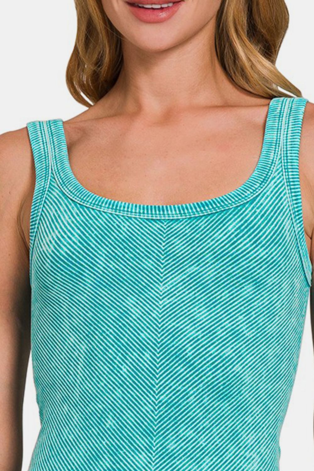 Women's Jade Green Ribbed Chevron Low Scoop Tank Top