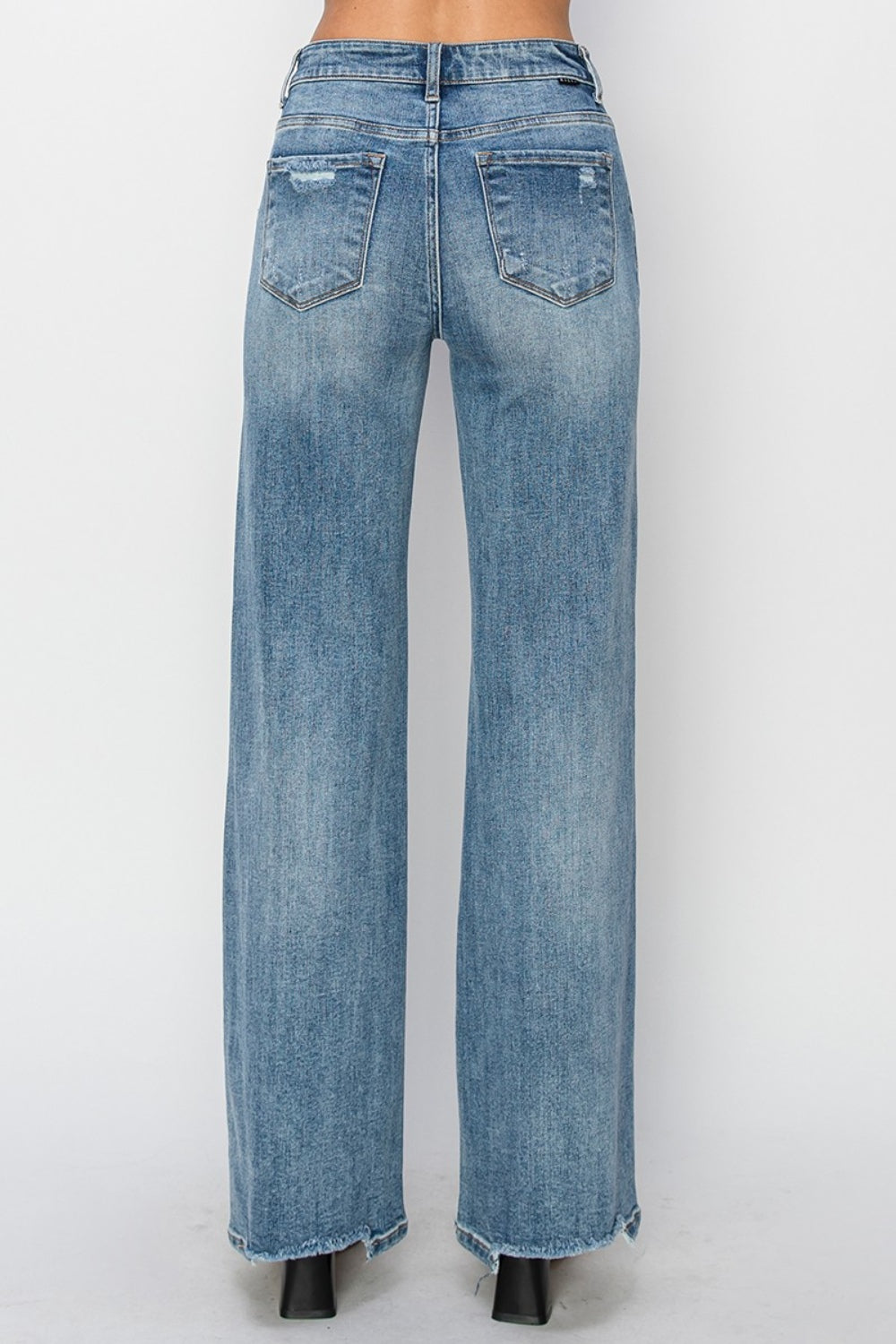 Women's Western High Waist Wide Leg Blue Jeans