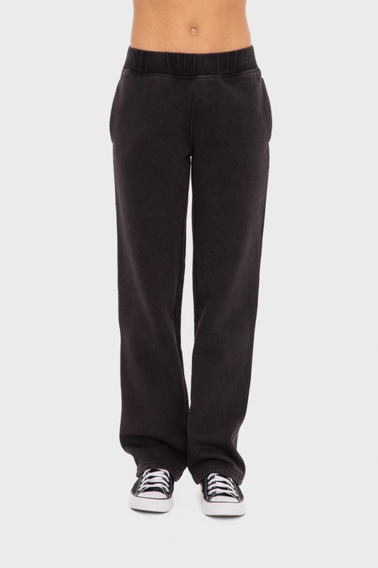 Women's Black Elastic Waist Fleece Sweatpants with Pockets